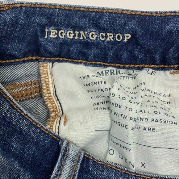 AEO | Dark Denim Jegging Cut Off Distressed Short Shorts | Frayed Cowgirl Fit 4 - Picture 6 of 9